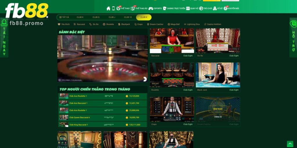 Club Eight Fb88 - Cơ Hội Trải Nghiệm Sòng Bạc Đỉnh Nóc 1 Trải nghiệm khó quên tại sảnh Club Eight Fb88